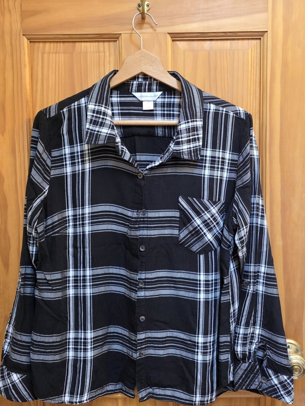 Christopher & Banks Black and White Plaid Button-Down Shirt